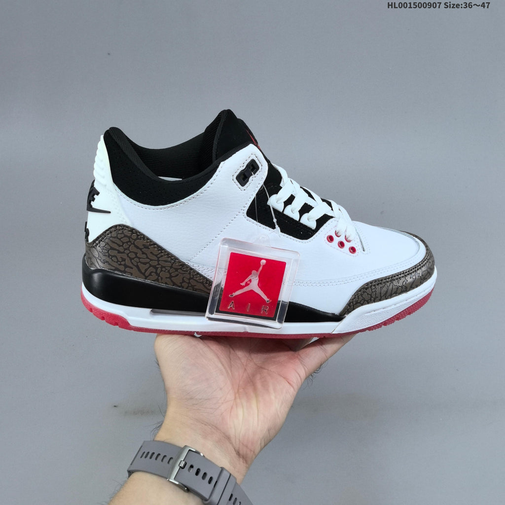 Air Jordan 3 OG World's Best Dad Sneakers in White Black Red - product image from the listing.
