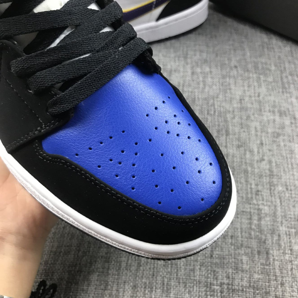 Air Jordan 1 Mid SE Sneakers in Black Purple Yellow 852542-005 - product image from the listing.