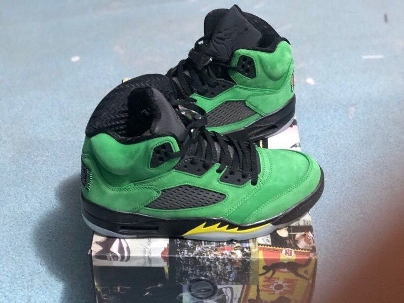 Air Jordan 5 Green Black Yellow Sneakers CK6631-307 - product image from the listing.