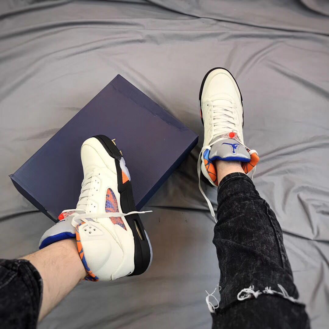 Air Jordan 5 International Flight White Orange Blue Sneakers - product image from the listing.