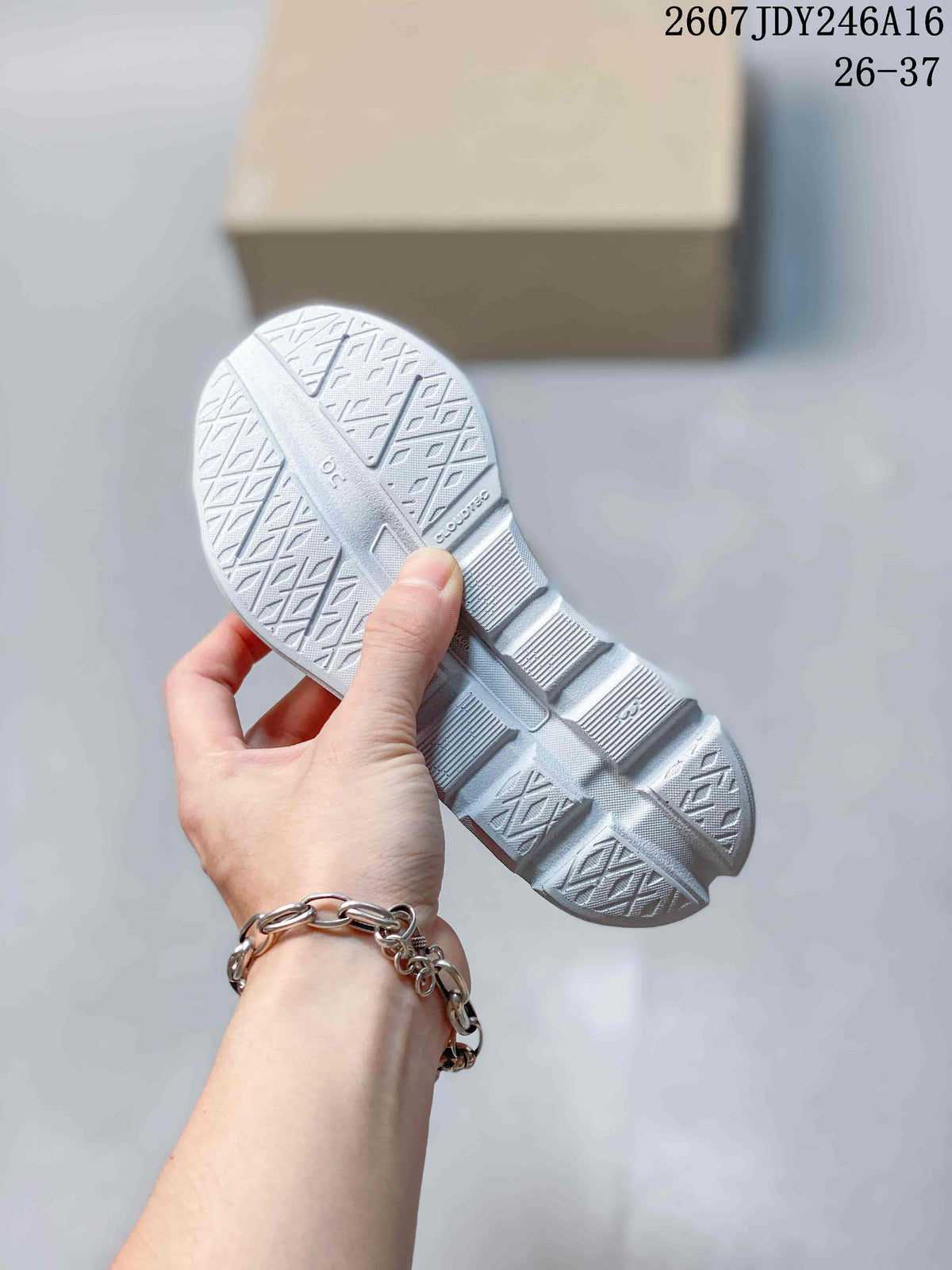 On Cloudstratus 3 Kids' Running Shoes in White Burgundy Yellow - product image from the listing.