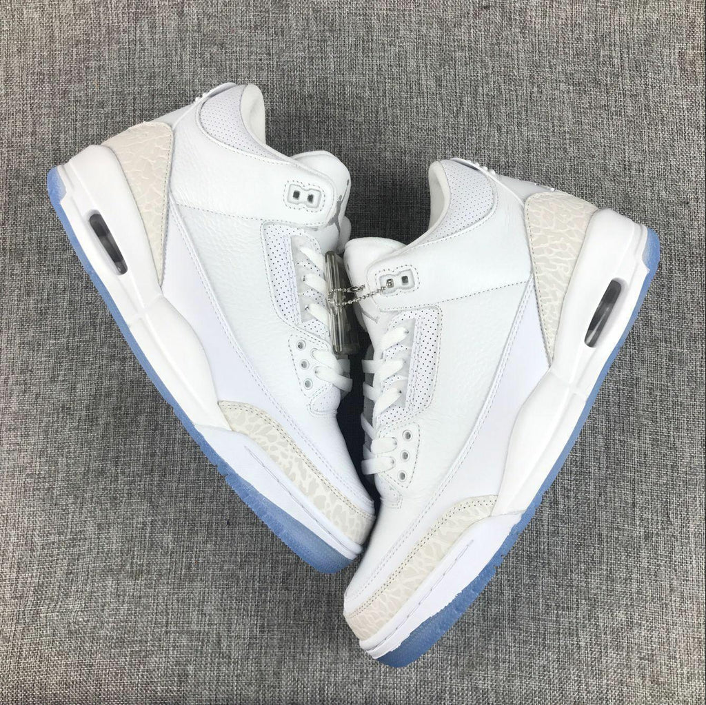 White Cement Sneakers with Blue Translucent Sole - Jordan 3 - product image from the listing.