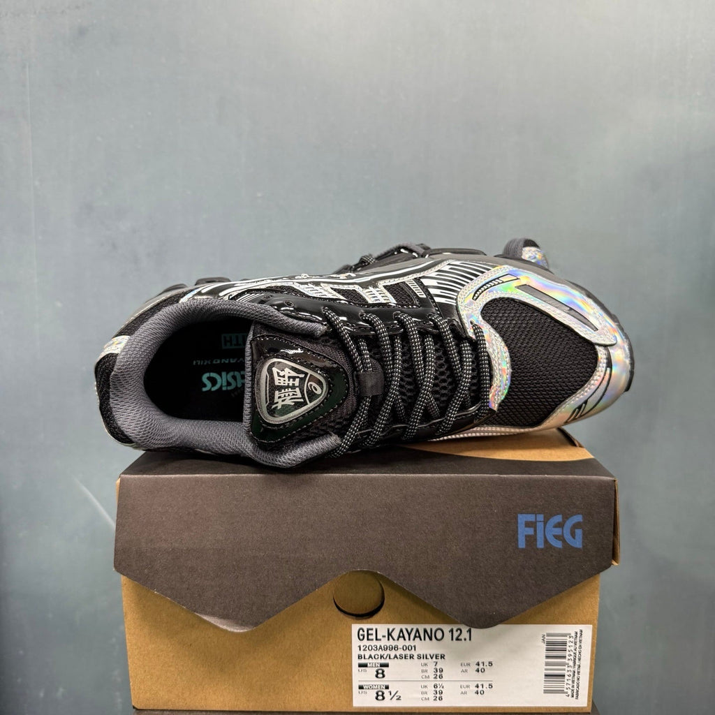 ASICS GEL-Kayano 12.1 Black Laser Sneakers in Silver - product image from the listing.