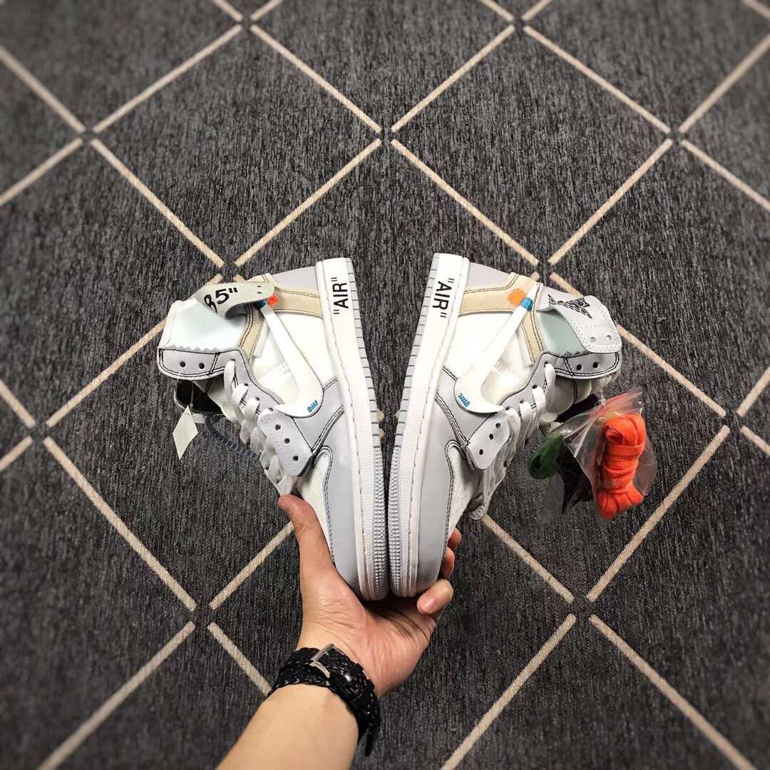 Jordan 1 High Off-White Style Sneakers in White Grey - product image from the listing.